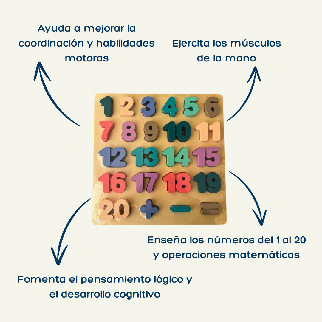 Juego de letras, números y formas